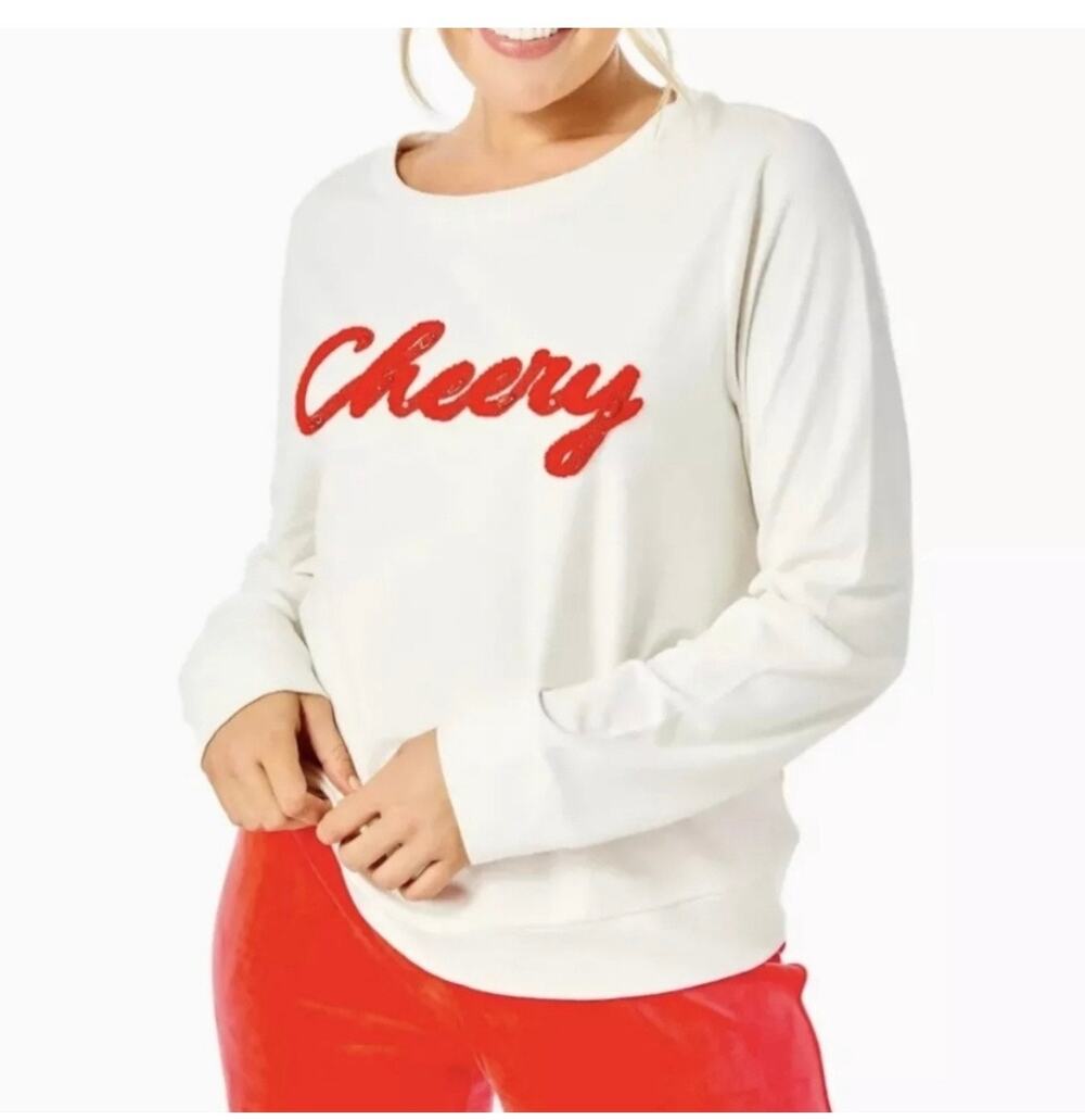 Lilly Pulitzer Long Sleeve Rami Sweater Cheery Ruby Red Graphic Womens Medium